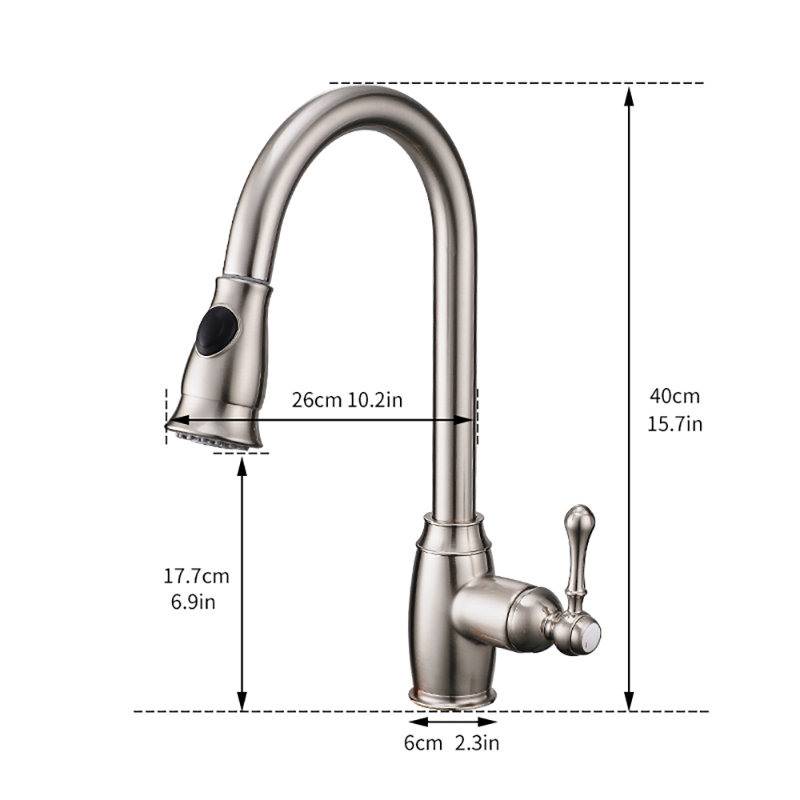 Robinet de cuisine à poignée simple, Nickel brossé