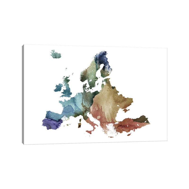 Brownish Europe Map by WallDecorAddict - Wrapped Canvas Gallery-Wrapped Canvas Giclée, 20.32 cm H x 30.48 cm W