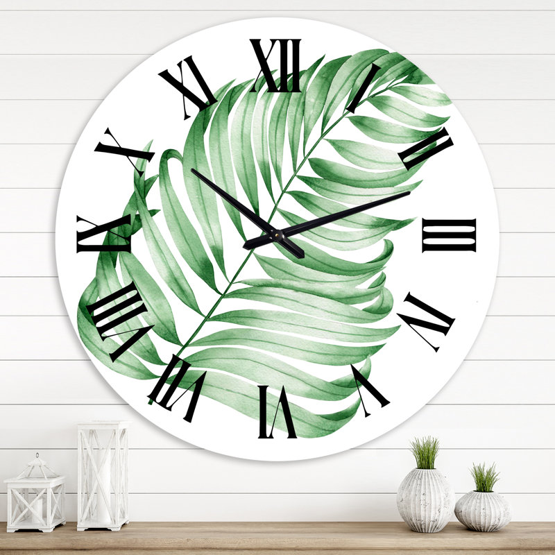 Horloge murale de style tropical feuille tropicale de Monstera II, Grand