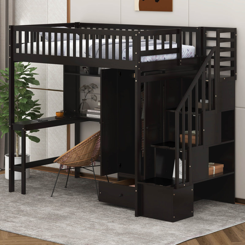 Imantas Kids Twin Loft Bed with Drawers, Espresso