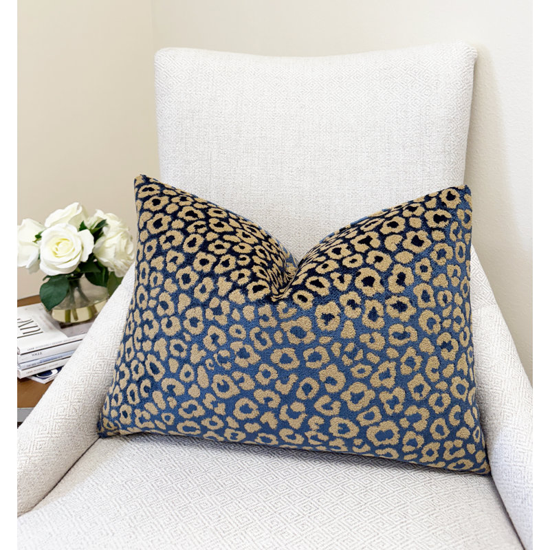 Housse de coussin lombaire en velours Leopard, Rectangle H 14 po x l 20 po, Bleu à imprimé animalier