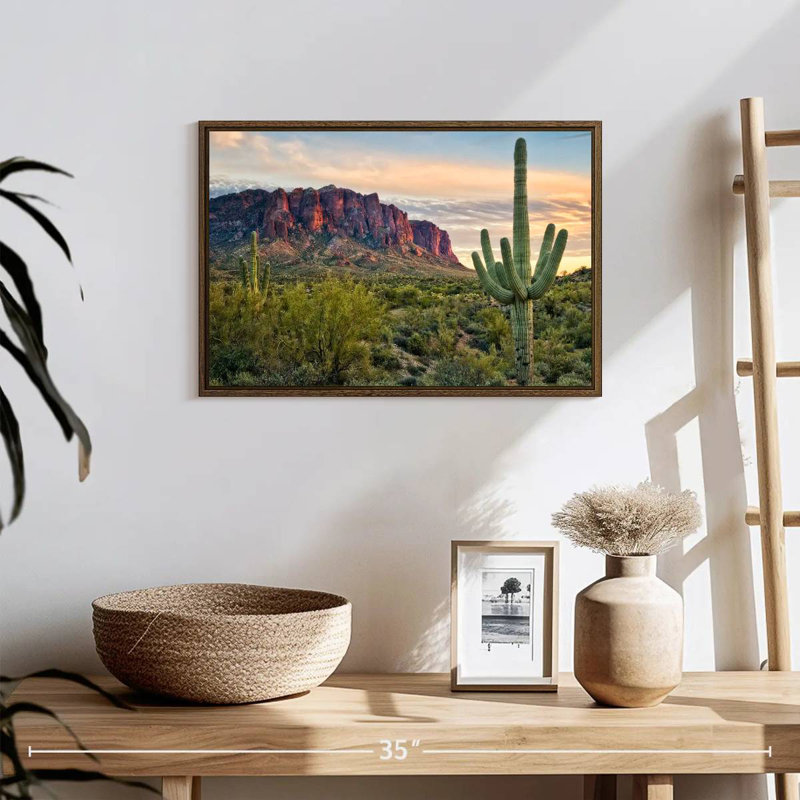 Cactus View II, 19 po x 13 po, Cadre flottant noyer