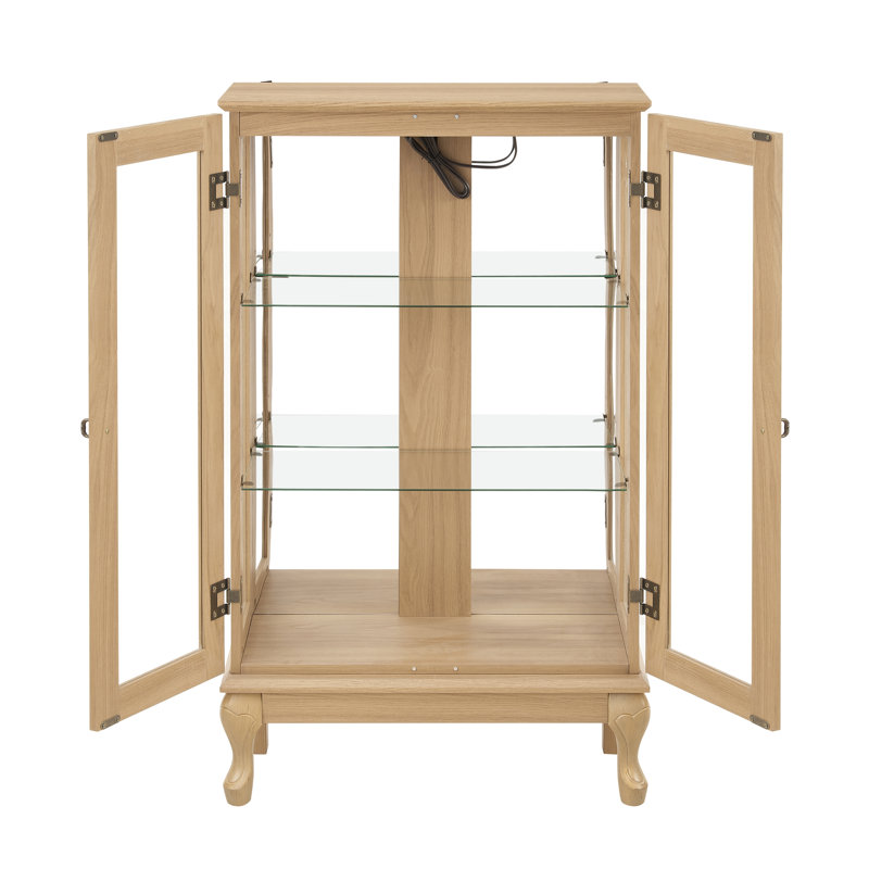 Armoire vitrée 2 portes avec portes en verre trempé, armoires vitrées avec panneau arrière en miroir et tablettes réglables, vitrine éclairée pour la maison, ampoule de bureau incluse