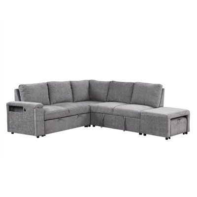 5-Piece L-Shaped Multi-Functional Sectional Sofa with Soft Fabric and Hidden Cup Holders