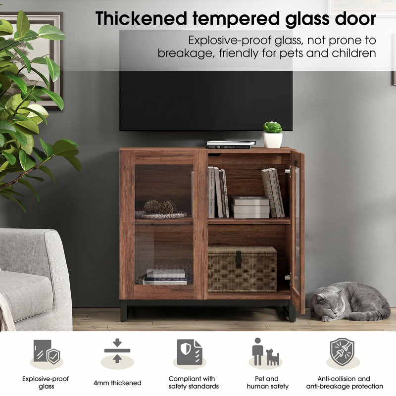 Modern TV Stand With Glass Doors For 110 Inch Tvs, 3 In 1 Entertainment Center Console With Adjustable Shelves And Metal Base For Living Room, Bedroom