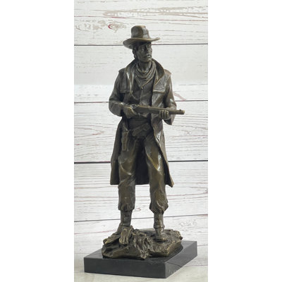 Western Cowboy Outlaw Gunslinger w/ Rifle Bronze Sculpture Statue