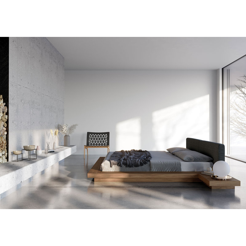 Upholstered Bed, Queen, Walnut/Pearl Gray Fabric