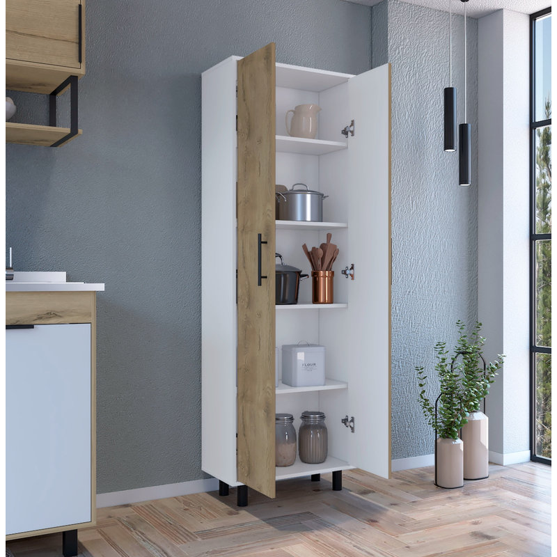 Armoire avec cinq tablettes, Beige / blanc / noir