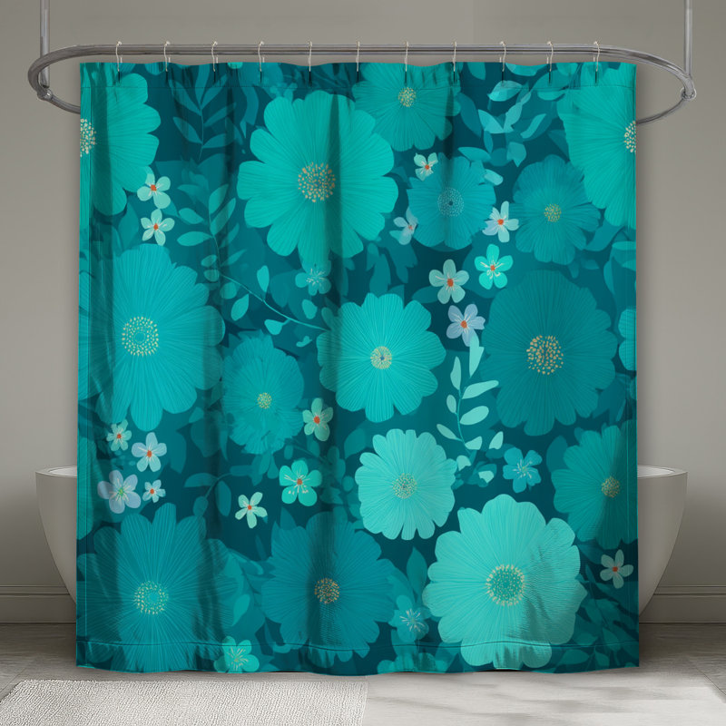 Rideau de douche floral - Boho bohémien, H 93 po x l 70 po, Motif floral bleu