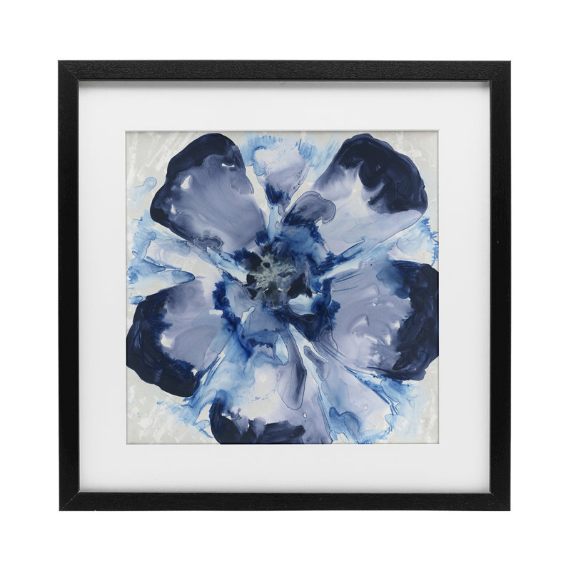 «Blue Glass Bloom», reproduction sous verre encadrée, design par June Erica Vess, H 13 po x l 13 po, Cadre noir minuit