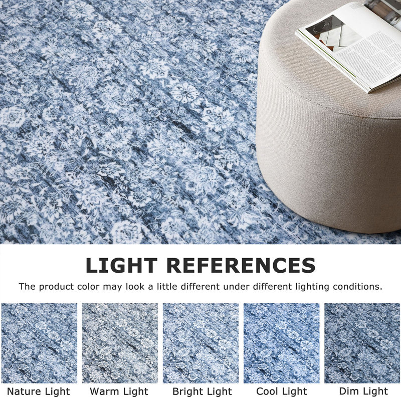 Blue Area Rugs Washable Rug for Living Room Bedroom Rug with Rubber Backing, Runner 2' x 5'