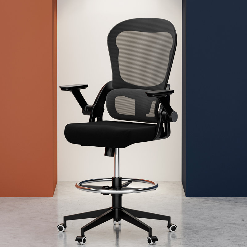 Mikaella Ergonomic Drafting Chair, Black, Black