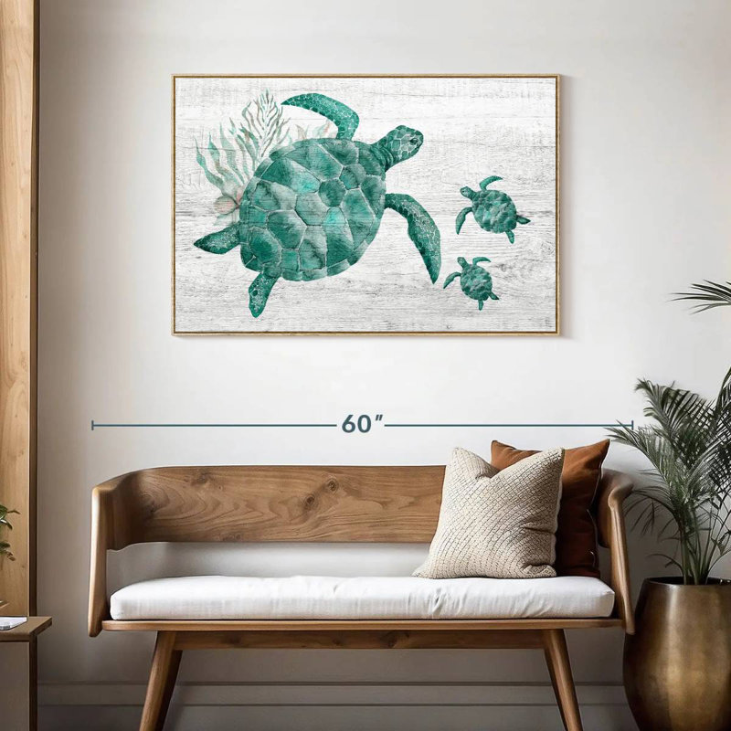 Famille de tortues en bois, Cadre flottant en bois naturel, 43 po x 29 po