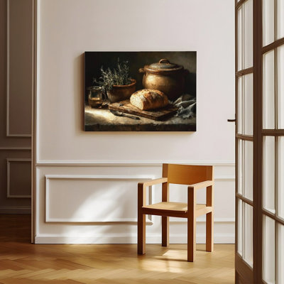 Canvas Wall Art Rustic Bread On Wooden Board With Herb Pot Vintage Poster Print Home Decor