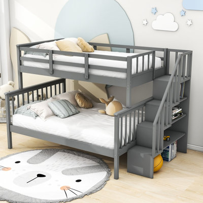 Twin Over Full Wooden Bunk Bed With 3 Shelves by Harriet Bee
