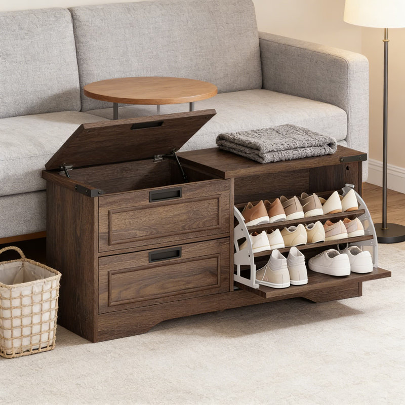 Banc de rangement pour hall d'entrée avec armoire à chaussures, rangement à portes rabattables et tiroirs pour le salon, le vestibule et le couloir