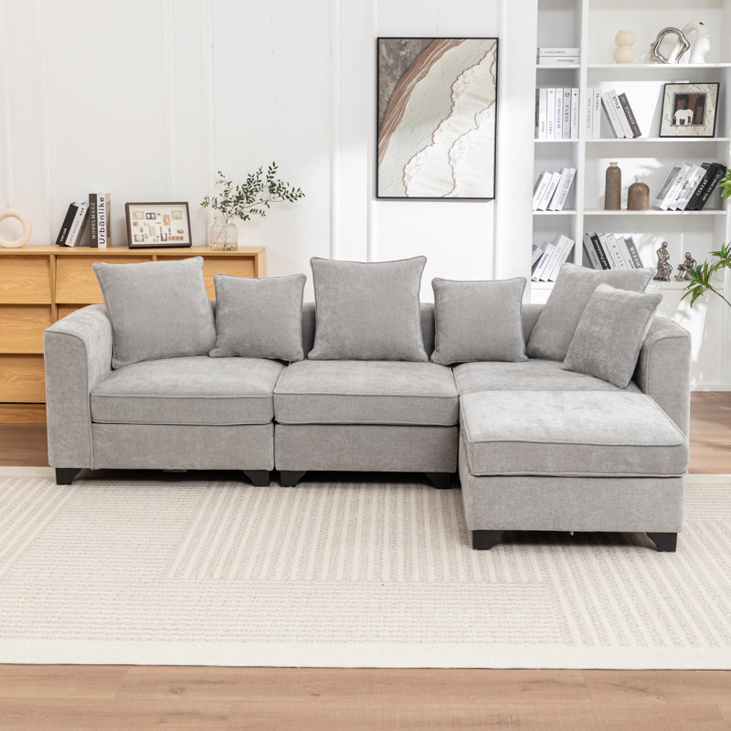 Canapé modulaire avec repose-pieds 4 pièces Mildred, Gris