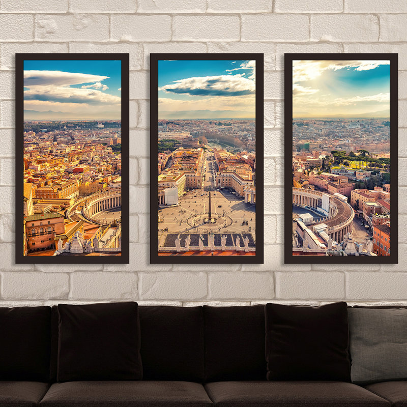Place Saint-Pierre au Vatican, Rome - ensemble de 3 reproductions de photos sur acrylique, H 33,5 po x l 52,5 po x P 1 po