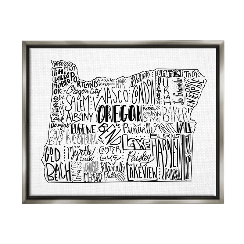 Carte des villes de l'État de l'Oregon par The Morning Evening Post - Art textuel sur toile, H 17 po x l 21 po x P 1,7 po