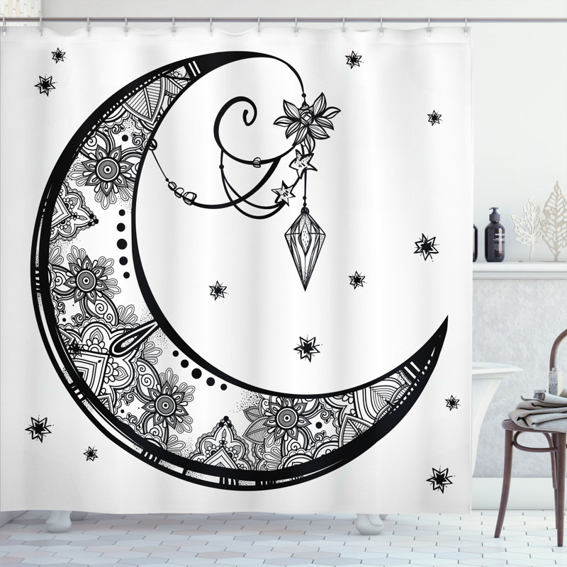  Rideau de douche Tribal Paisley Floral Moon Crescent Gems, H 84 po x l 69 po