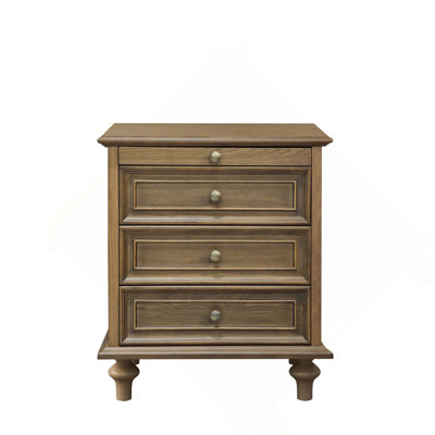 Farmhouse Nightstands With 4 Drawer, Hidden Pull-Out Shelf & 4 Solid Wood Feet