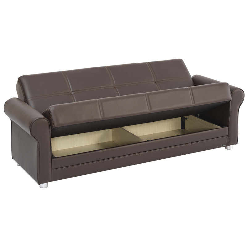 Canapé-lit rembourré convertible avec rangement, Brun