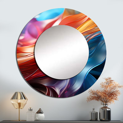 Ryliee Rainbow Abstract réfractions - miroir mural arc-en-ciel, miroir décoratif rond traditionnel, impression d'art en métal