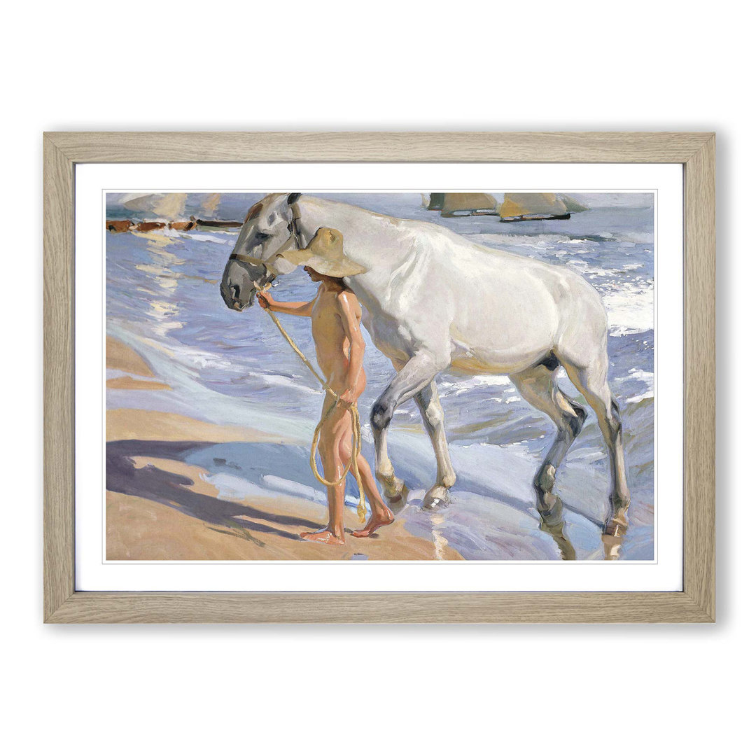 The Horses Bath by Joaquin Sorolla Y Bastida - Framed Print