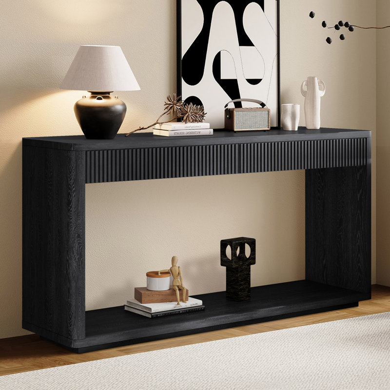 Console cannelée 60 "avec tiroirs de rangement Elowen, Noir