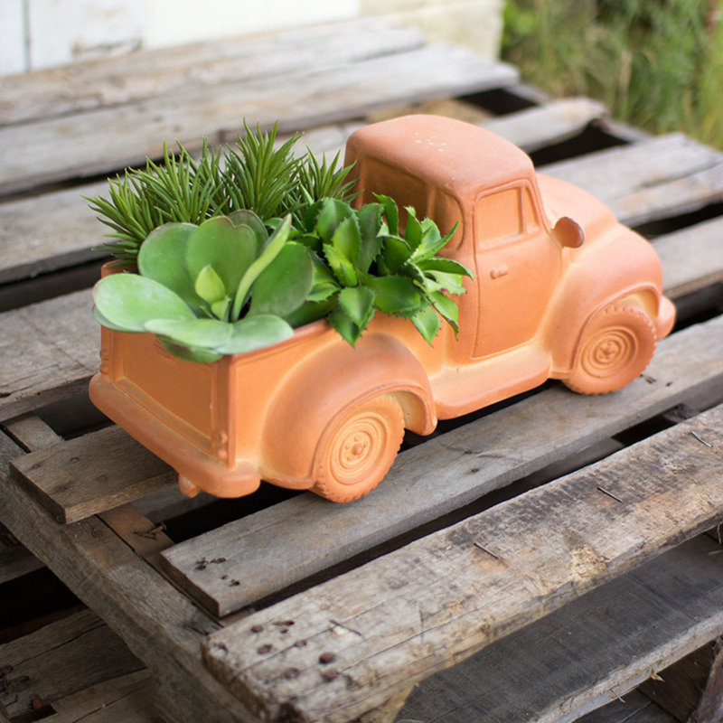  Jardinière en terre cuite H 8 po en céramique orange faite à la main de style rétro
