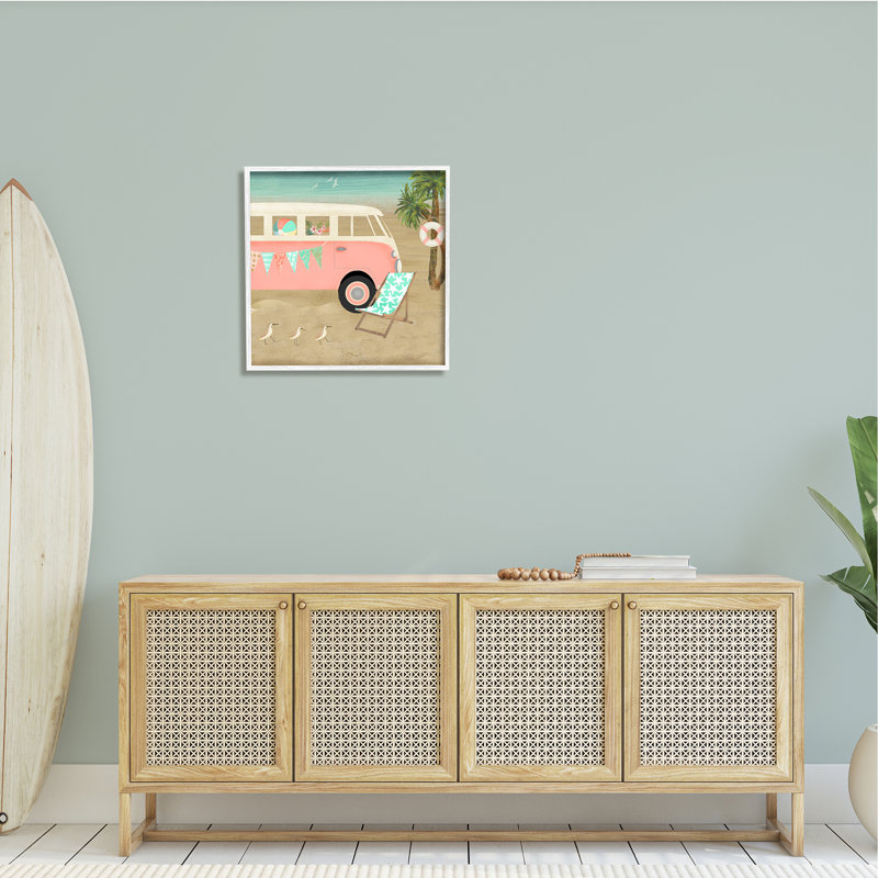 Remorque de camping surf bohémien, H 24 po x l 24 po x P 1,5 po, Giclée encadrée blanc bord de mer