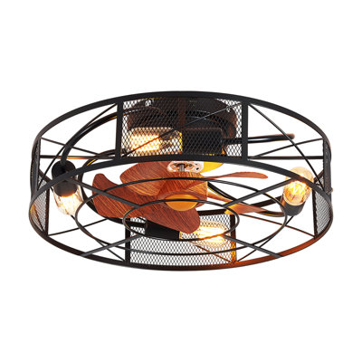 19" Low Profile Flush Mount Ceiling Fan With Light & Remote, Rustic Farmhouse Style, Quiet Reversible Motor For Bedroom & Living Room