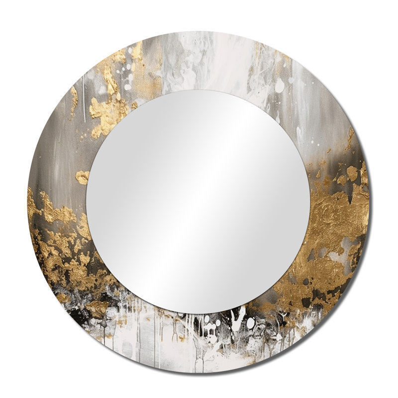 Gold and White Abstract - Abstract Wall Mirror, Modern Round Decorative Mirror, Printed Metal Art, 36" x 36"