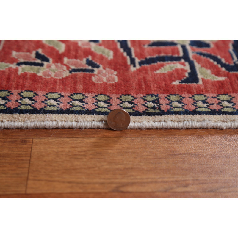 Tapis rouge / ivoire / bleu marine en laine noué à la main de conception unique 9 pi x 11 pi 9 po