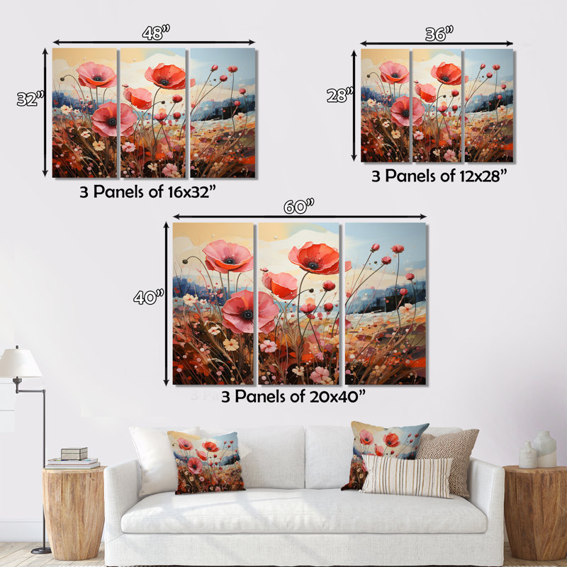 «Countryside Red Poppy Field V» - ensemble d'impressions sur toile, H 28 po x l 36 po