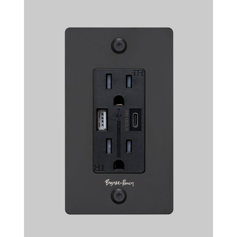 1G Duplex Outlet / USB A + C / Linear / With Logo, Black