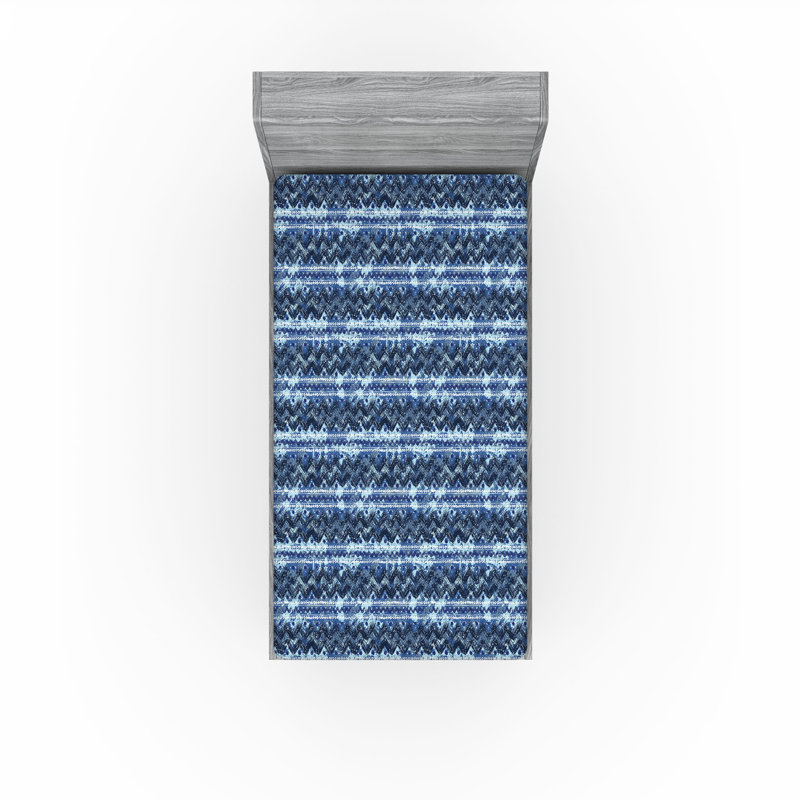 Drap-housse à motif floral Ambesonne, Drap-housse de taille simple, Violet / bleu / motif rayé / de chevrons indigo