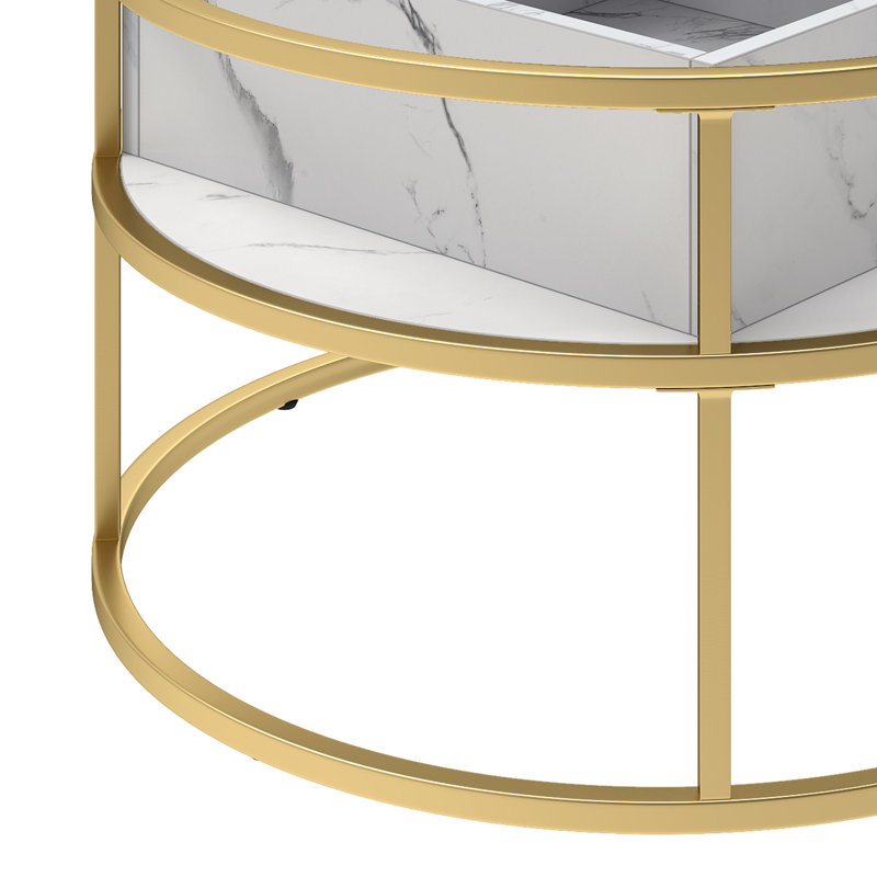 Rothwell Lift Top  Coffee Table ,Extendable Round Cocktail Table, White Marble, Gold, 62.5cm H x 60cm W x 60cm D