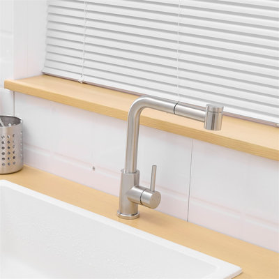 Single Hole Pull Out Kitchen Faucet With Sprayer Single Handle Kitchen Sink Faucets Stainless Steel Kitchen Basin Taps With Swivel Spout