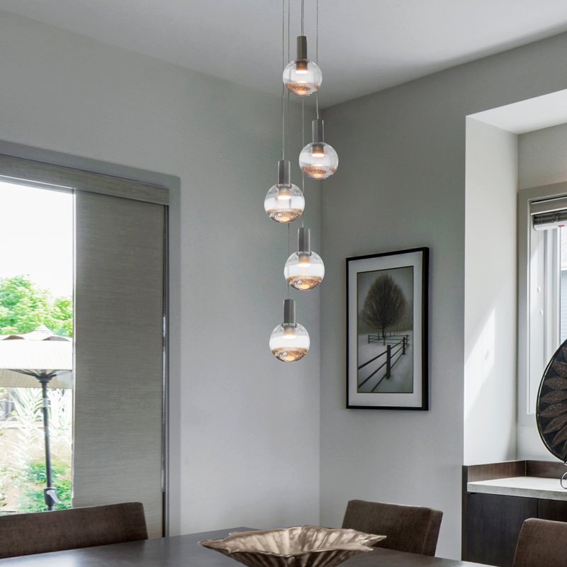 Sienna 5-Light Height Adjustable ETL Certified Integrated LED Chandelier with Globe Shades, Polished Chrome