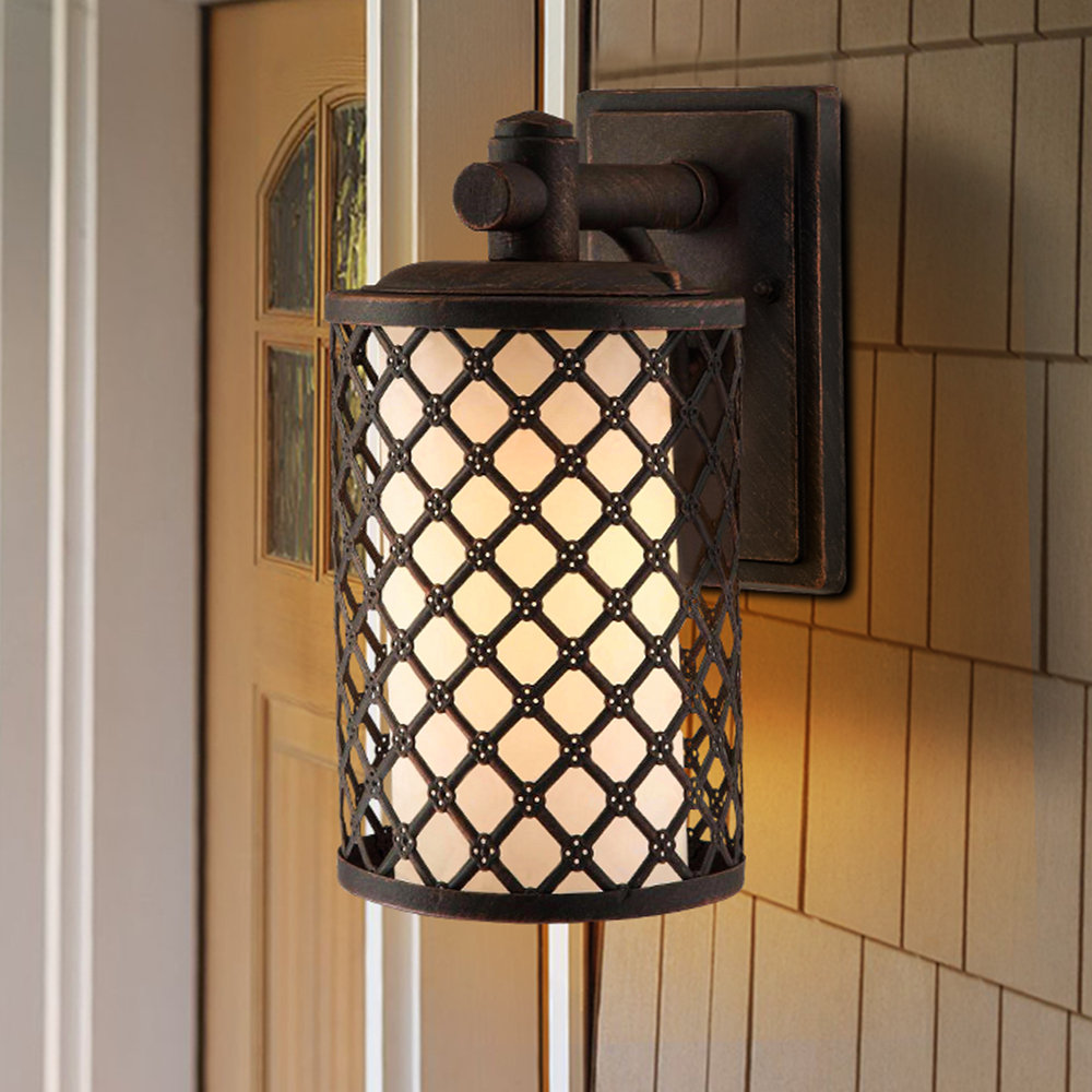 Keeva Bronze 11.81'' H Frosted Glass Outdoor Wall Lantern Charlton Home®