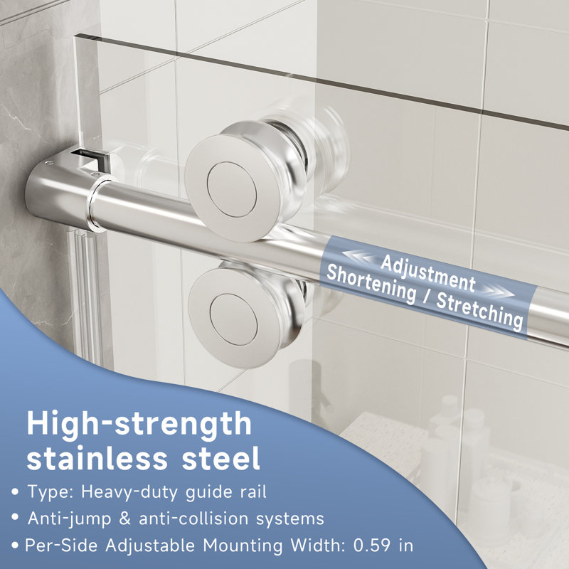 56-60 In. W X 74 In. H Single Sliding Frameless Anti-Collision System Shower Door With 1/4 In. Clear Glass, Chrome