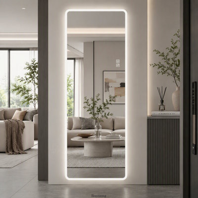 63"x24" LED Full Length Wall Mirror, Frosted Edge Lighting, 3‑Color Temperature, Stepless Dimming, HD Silver Dressing Mirror for Bedroom, Closet, Living Room