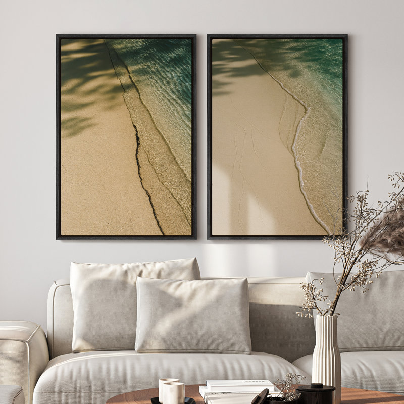 Art mural sur toile encadrée - Reproductions murales abstraites pour la plage - 16 po x 24 po x 2 pièces, H 24 po x l 16 po