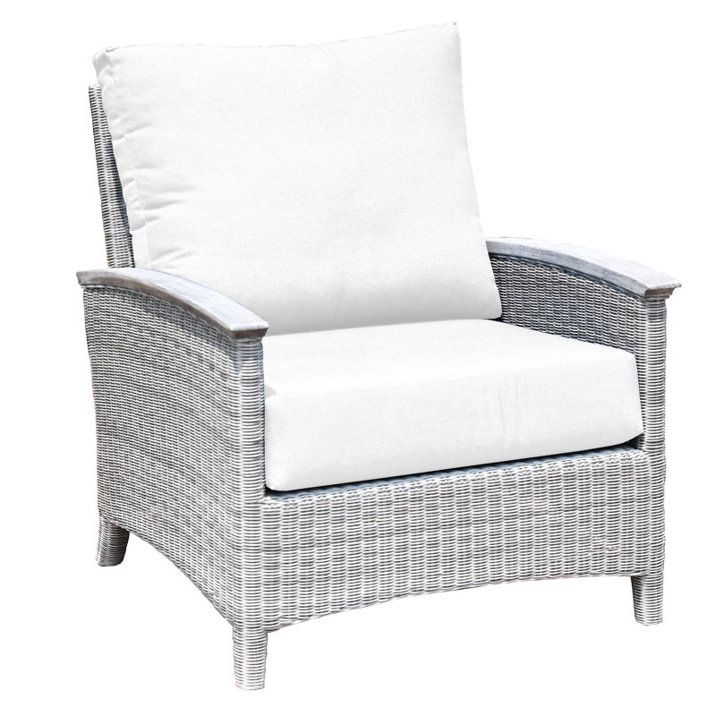 Bella Wicker Teak Outdoor Lounge Chair, Gray, Canvas Natural Sunbrella® Canvas