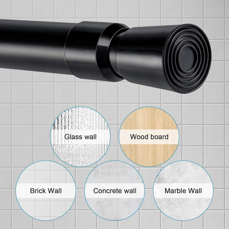 Curtain Poles, Extendable Curtain Poles, 103-190Cm Net Curtain Rod, Shower Curtain Pole, Matte Black