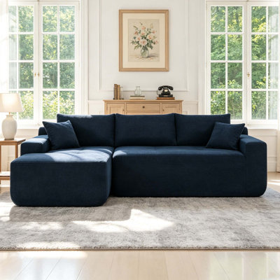 85" Cloud Sectional Couch with L-Shape Chaise, No Assembly Required – Modern Modular Sofa with Deep Seat & Cotton-Linen Upholstery for Living Room, Apartment, Bedroom, Blue