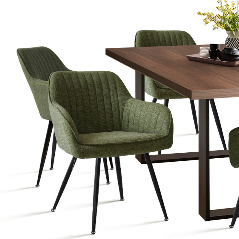 Bhagirath 31.5'' W 6-Person Rectangular Dining Set, Walnut, Green