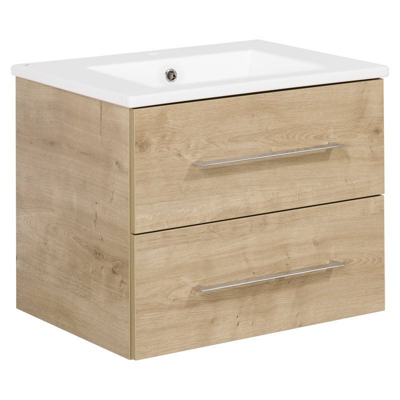 3 Piece 600mm Vanity and Mirror Sets, Light Brown Wood
