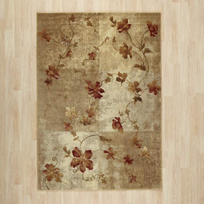 Tapis brun et rouge à motif floral Asifa, Rectangle 3 pi 6 po x 5 pi 6 po